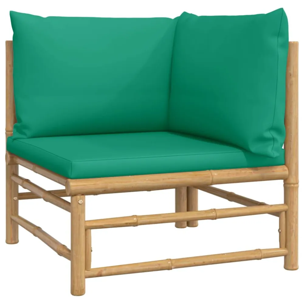 7 pcs conjunto lounge de jardim bambu com almofadões verdes com Estrutura em Alumínio