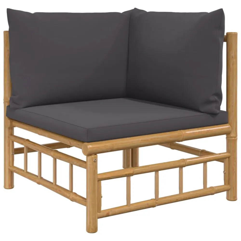 6 pcs conjunto lounge jardim bambu com almofadões cinza-escuro com Almofada Inclusa