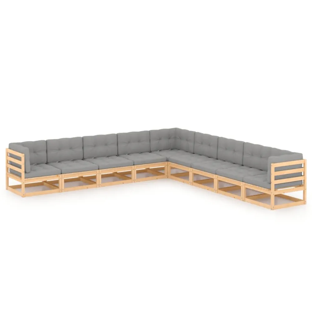 9 pcs conjunto lounge de jardim com almofadões pinho maciço em Tecido Sunbrella