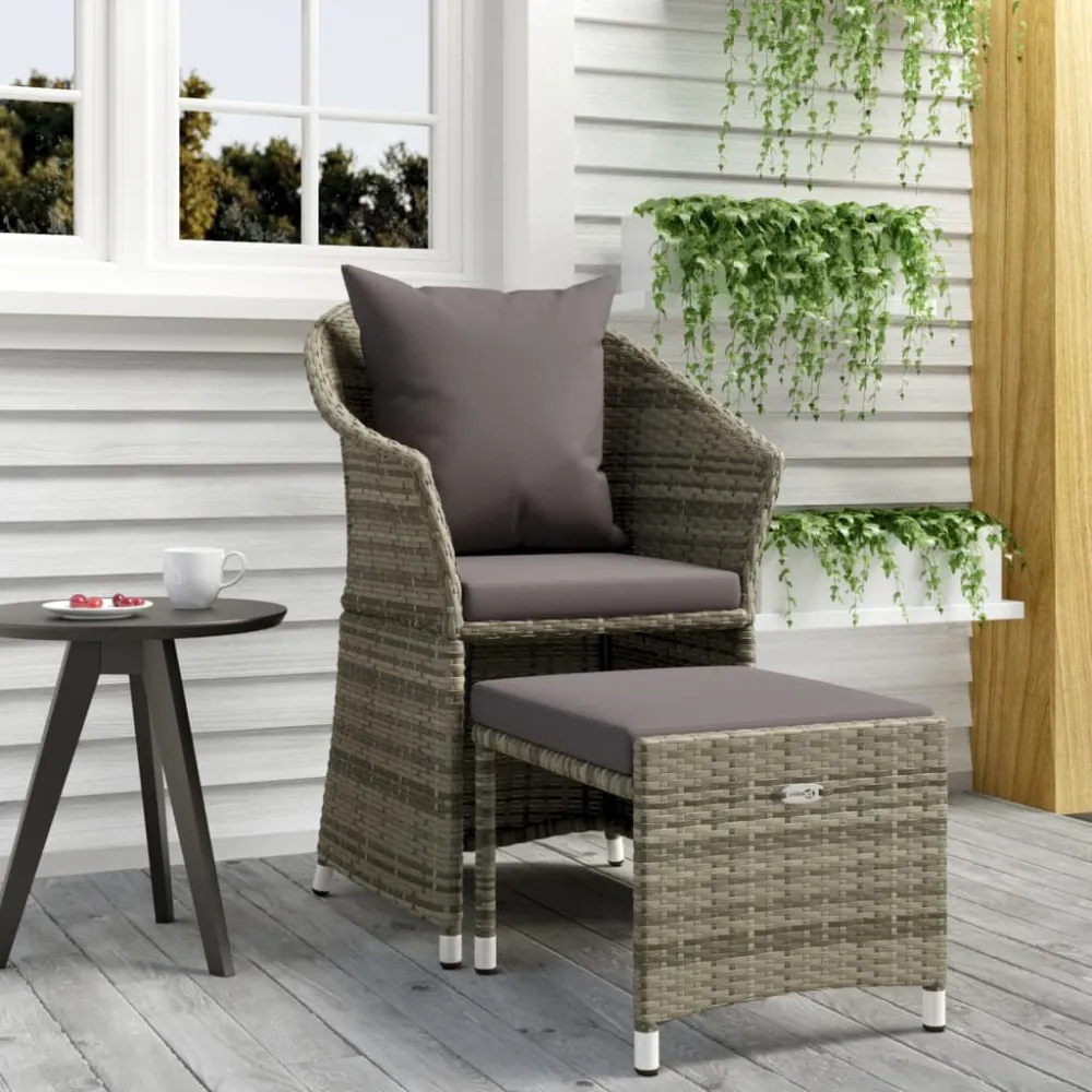 2 pcs conjunto lounge de jardim com almofadões vime PE cinzento para Piscina e Jardim
