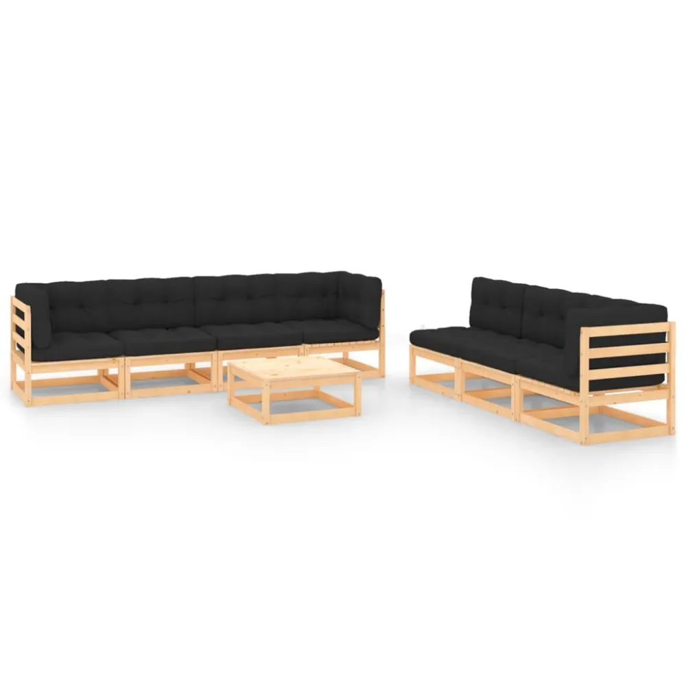 8 pcs conjunto lounge de jardim com almofadões pinho maciço com Almofada Inclusa