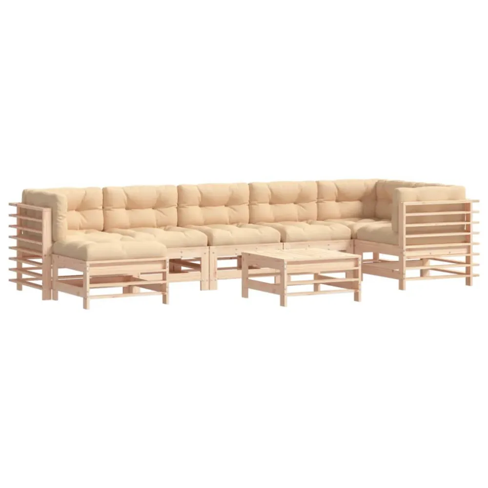 8 pcs conjunto lounge jardim com almofadões madeira maciç para Piscina e Jardim