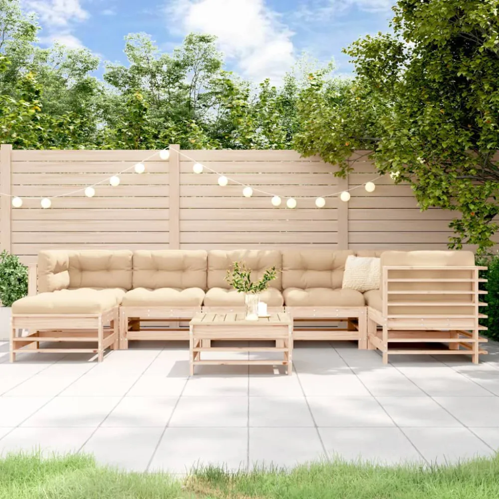 8 pcs conjunto lounge jardim com almofadões madeira maciç para Piscina e Jardim