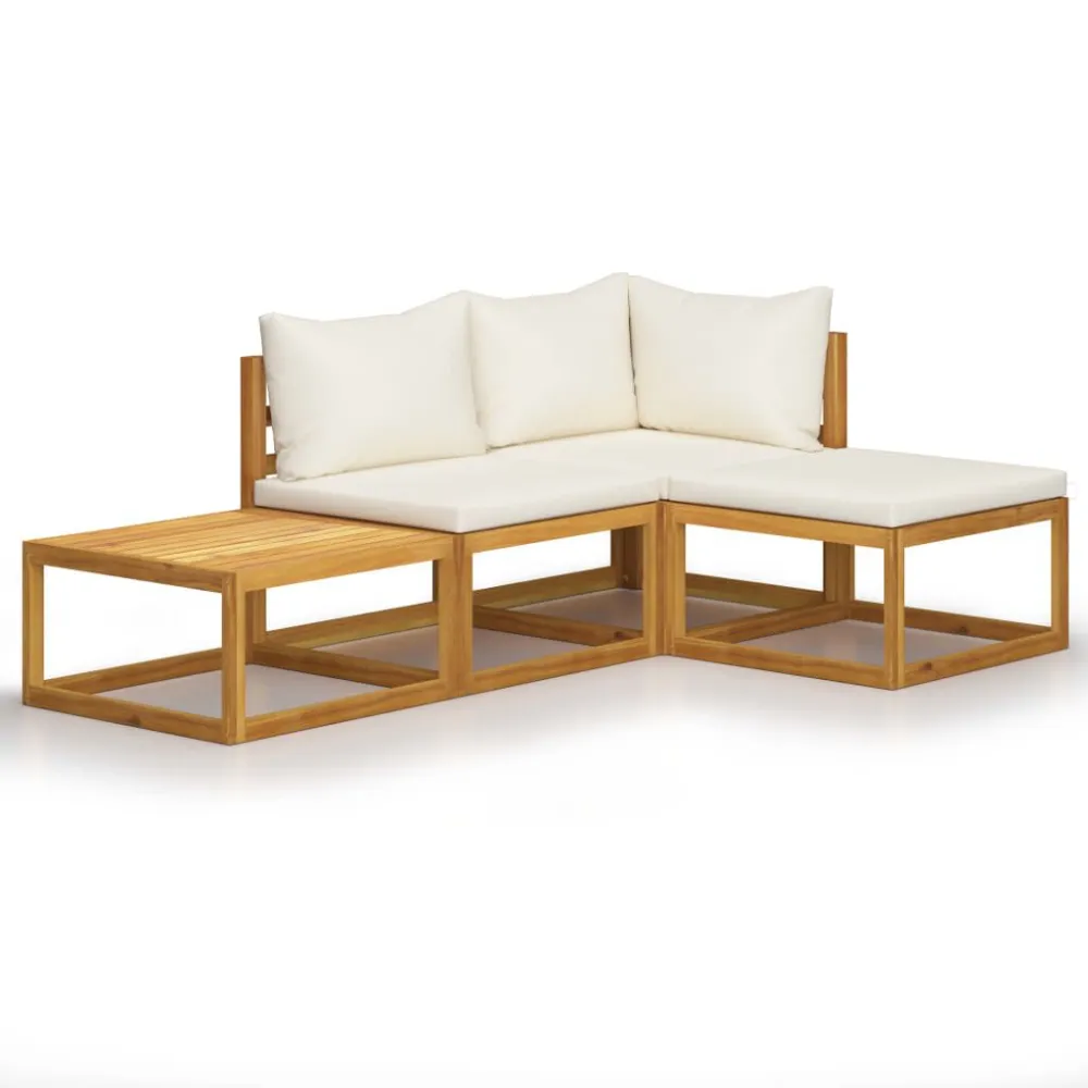 4 pcs conjunto lounge jardim com almofadões acácia maciç creme com Apoio para Bebidas