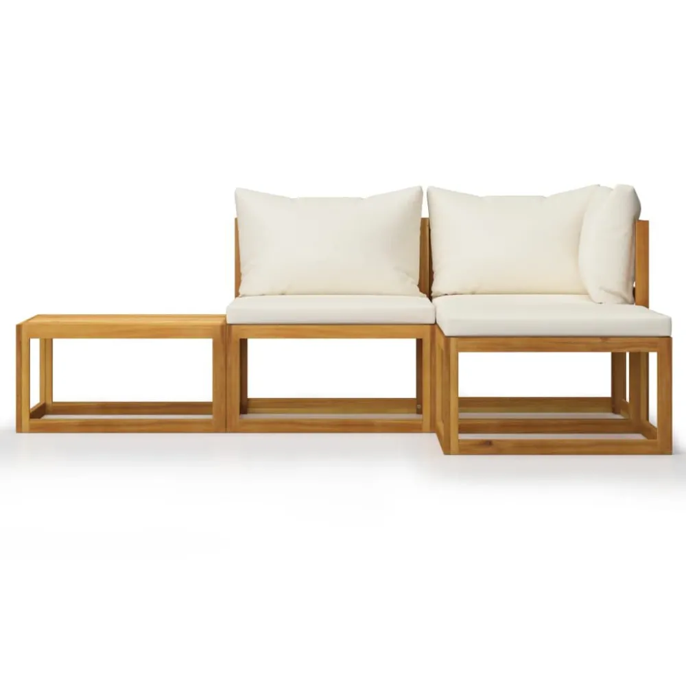 4 pcs conjunto lounge jardim com almofadões acácia maciç creme com Apoio para Bebidas