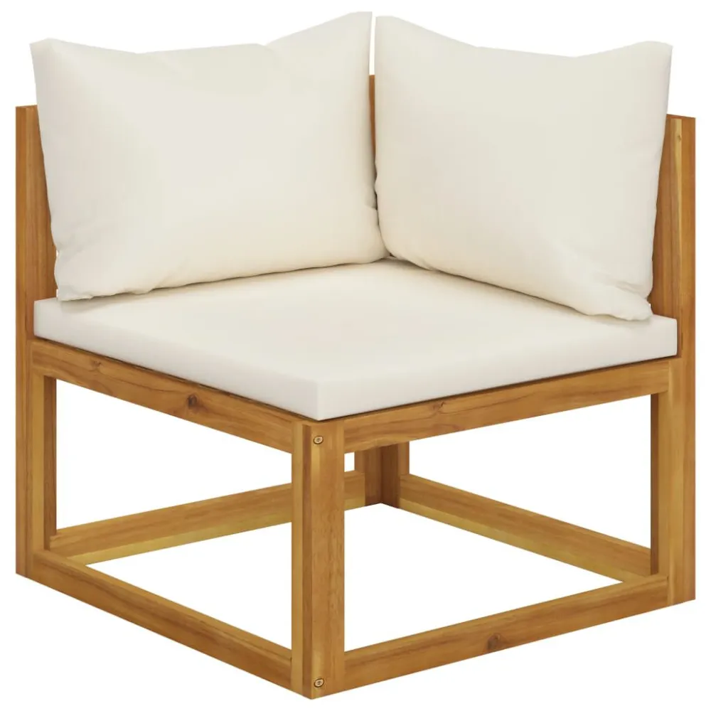 4 pcs conjunto lounge jardim com almofadões acácia maciç creme com Apoio para Bebidas