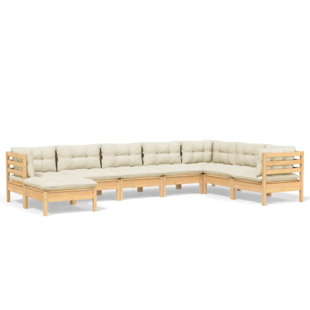 8 pcs conjunto lounge jardim com almofadões creme pinho maciço com Estrutura em Alumínio