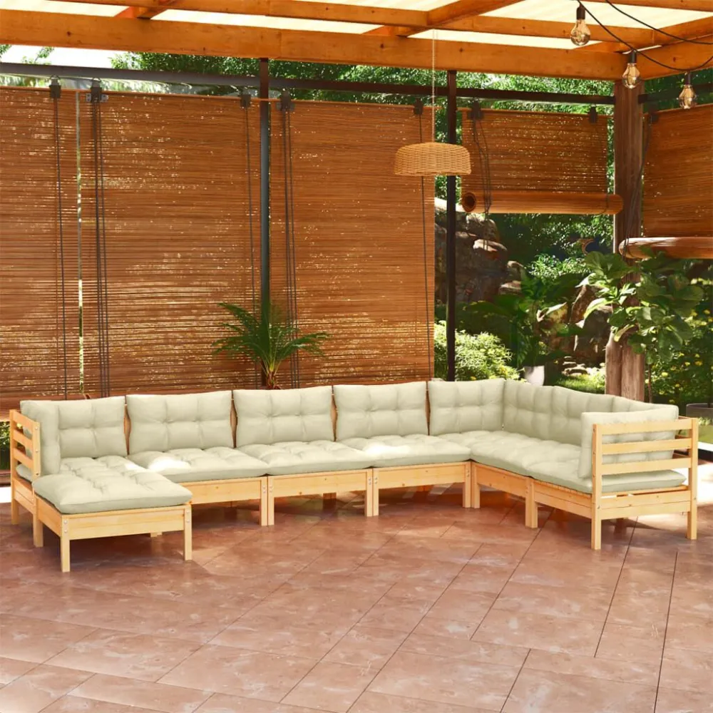 8 pcs conjunto lounge jardim com almofadões creme pinho maciço com Estrutura em Alumínio