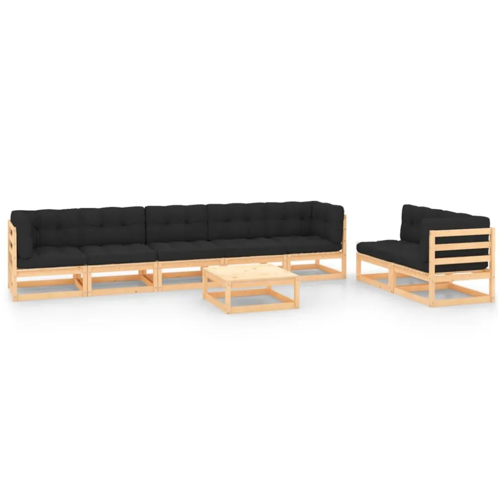 8 pcs conjunto lounge de jardim com almofadões pinho maciço | Montagem Fácil e Rápida