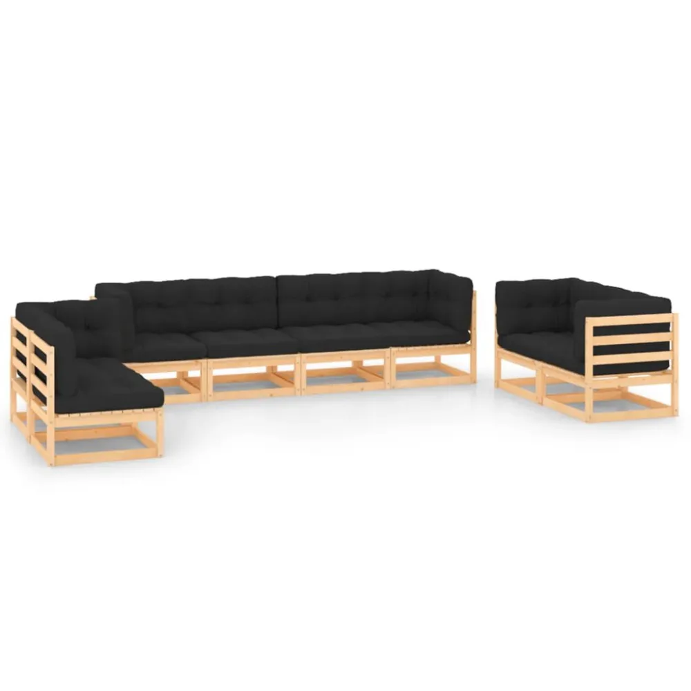 8 pcs conjunto lounge de jardim com almofadões pinho maciço com Almofada Inclusa