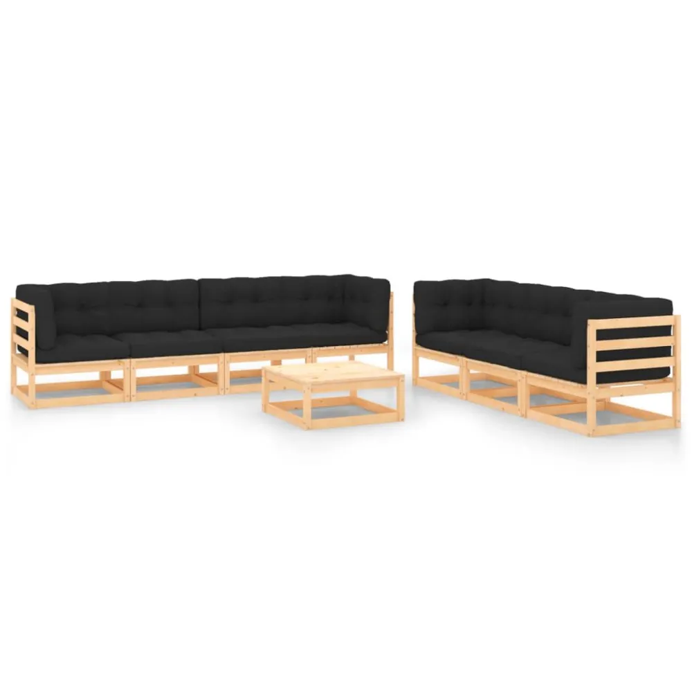 8 pcs conjunto lounge de jardim com almofadões pinho maciço com Estrutura em Alumínio