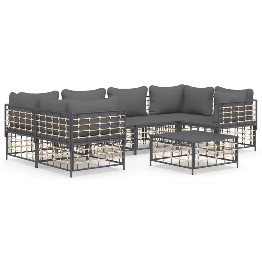 7 pcs conjunto lounge de jardim com almofadões vime PE antracite | Resistente à Chuva | Confortável