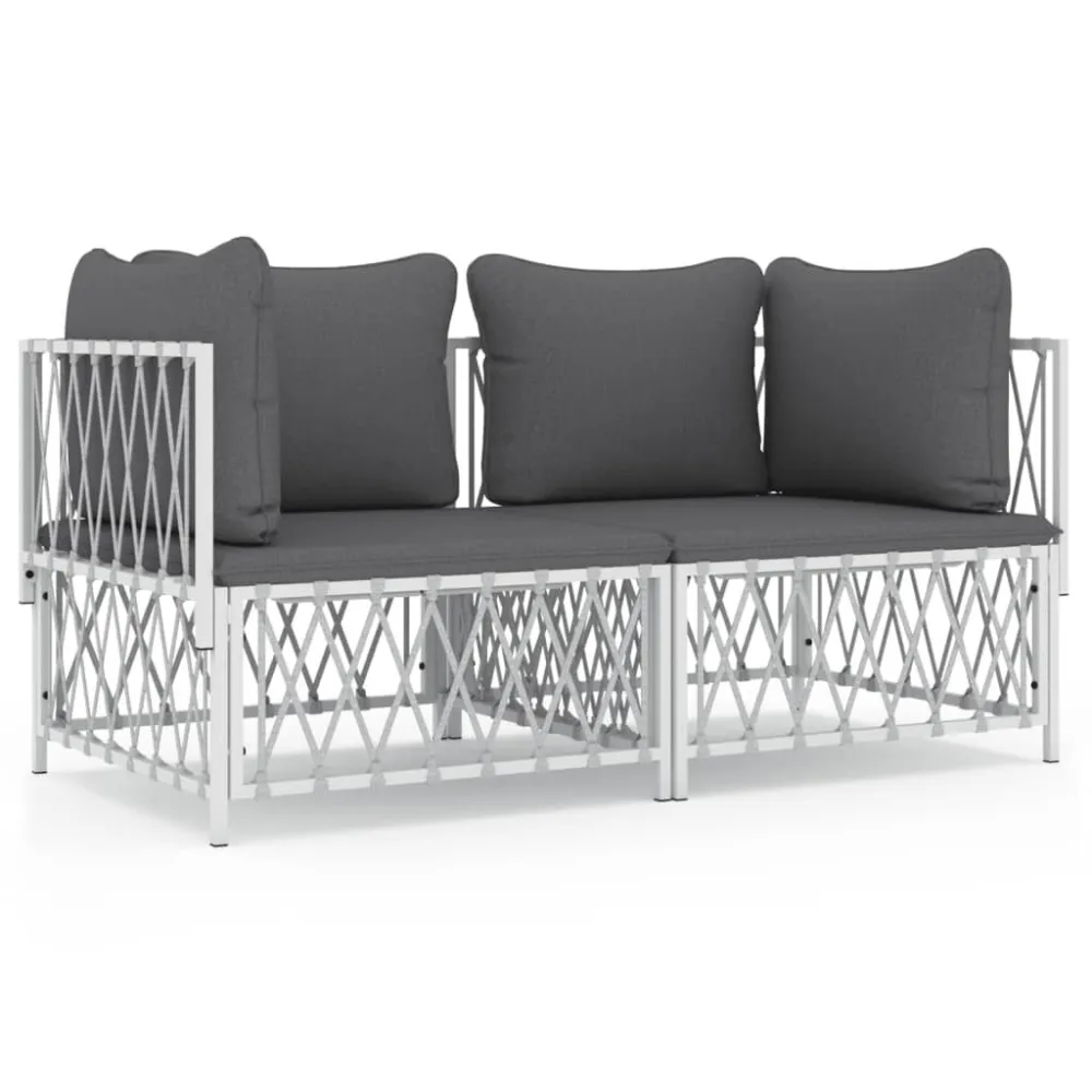 2 pcs conjunto lounge de jardim com almofadões ço branco Fácil de Guardar