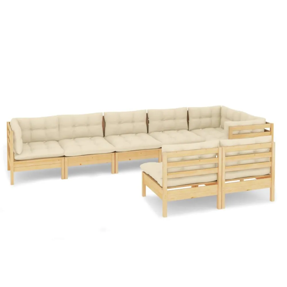 8 pcs conjunto lounge jardim com almofadões creme pinho maciço com Almofada Inclusa