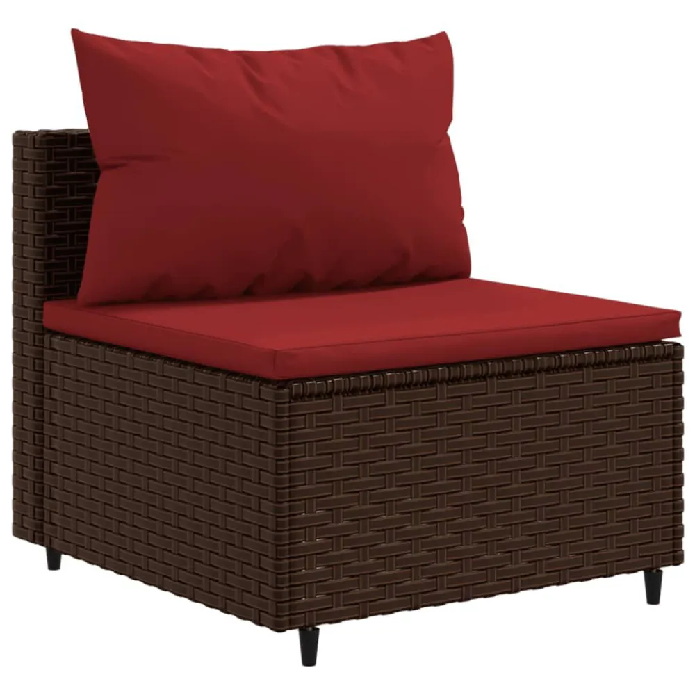 5 pcs conjunto lounge jardim com almofadões vime PE castanho com Apoio para Bebidas