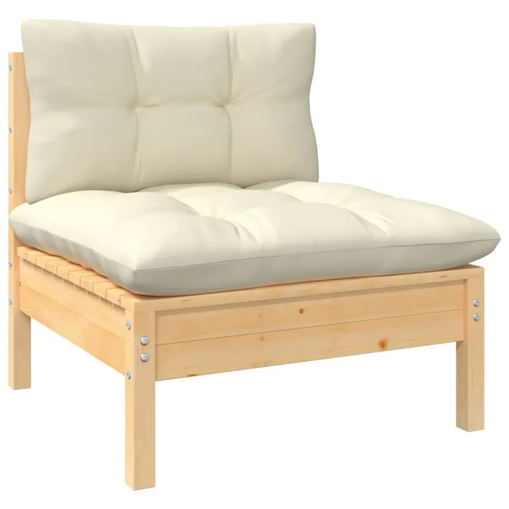 6 pcs conjunto lounge de jardim com almofadões cor creme pinho | Resistente à Chuva | Confortável