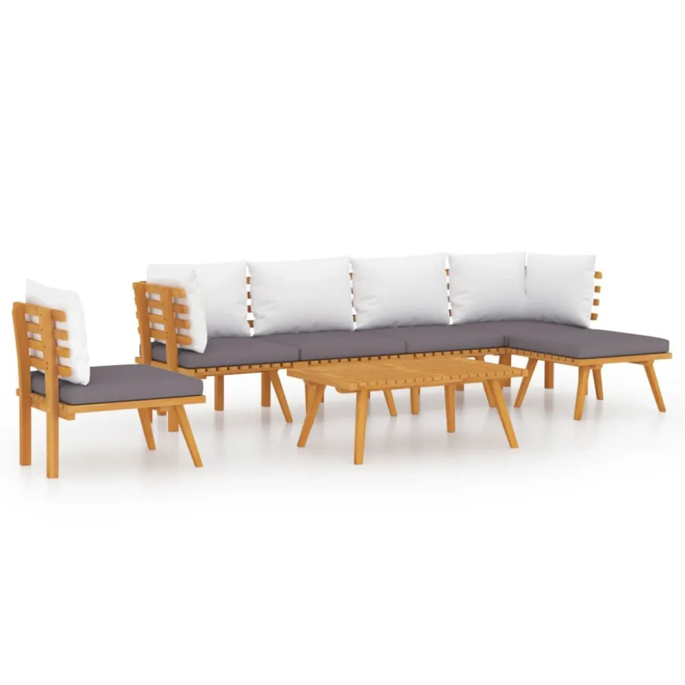7 pcs conjunto lounge de jardim com almofadões acácia maciç para Piscina e Jardim