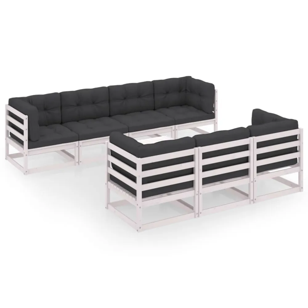 8 pcs conjunto lounge de jardim com almofadões pinho maciço com Apoio para Bebidas