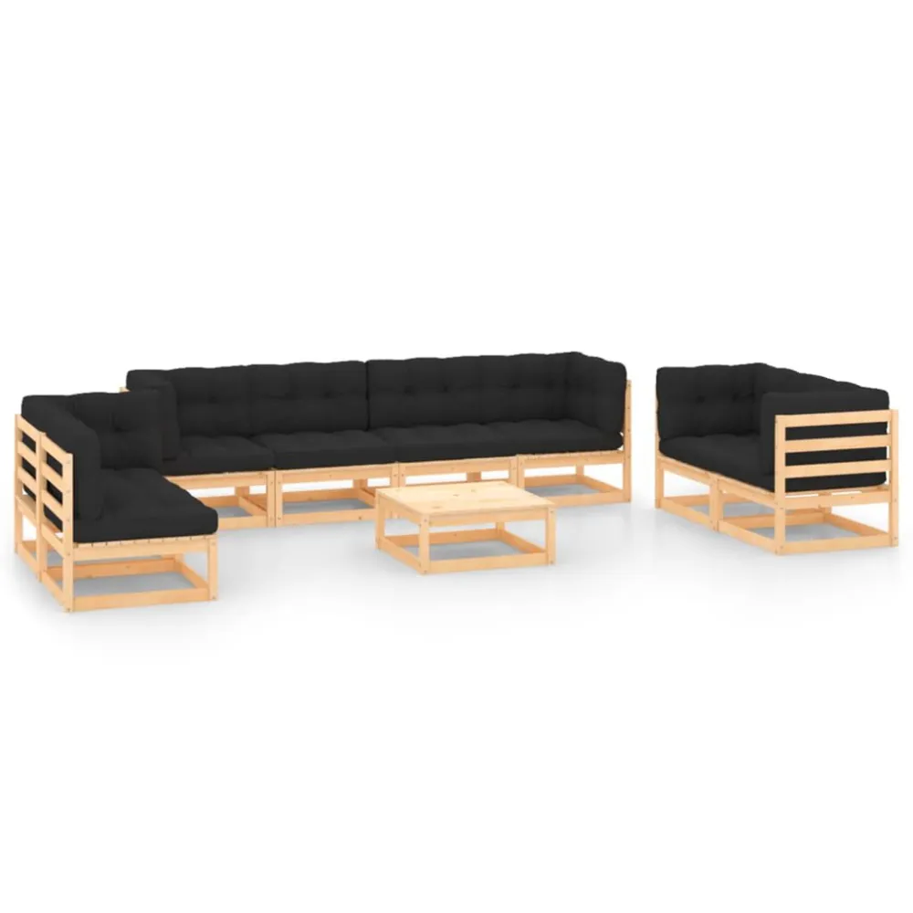 9 pcs conjunto lounge de jardim com almofadões pinho maciço em Ferro Forjado