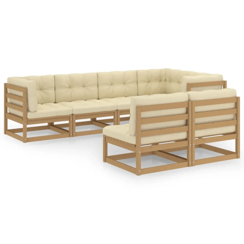 7 pcs conjunto lounge de jardim com almofadões pinho maciço com Tecido Impermeável UV