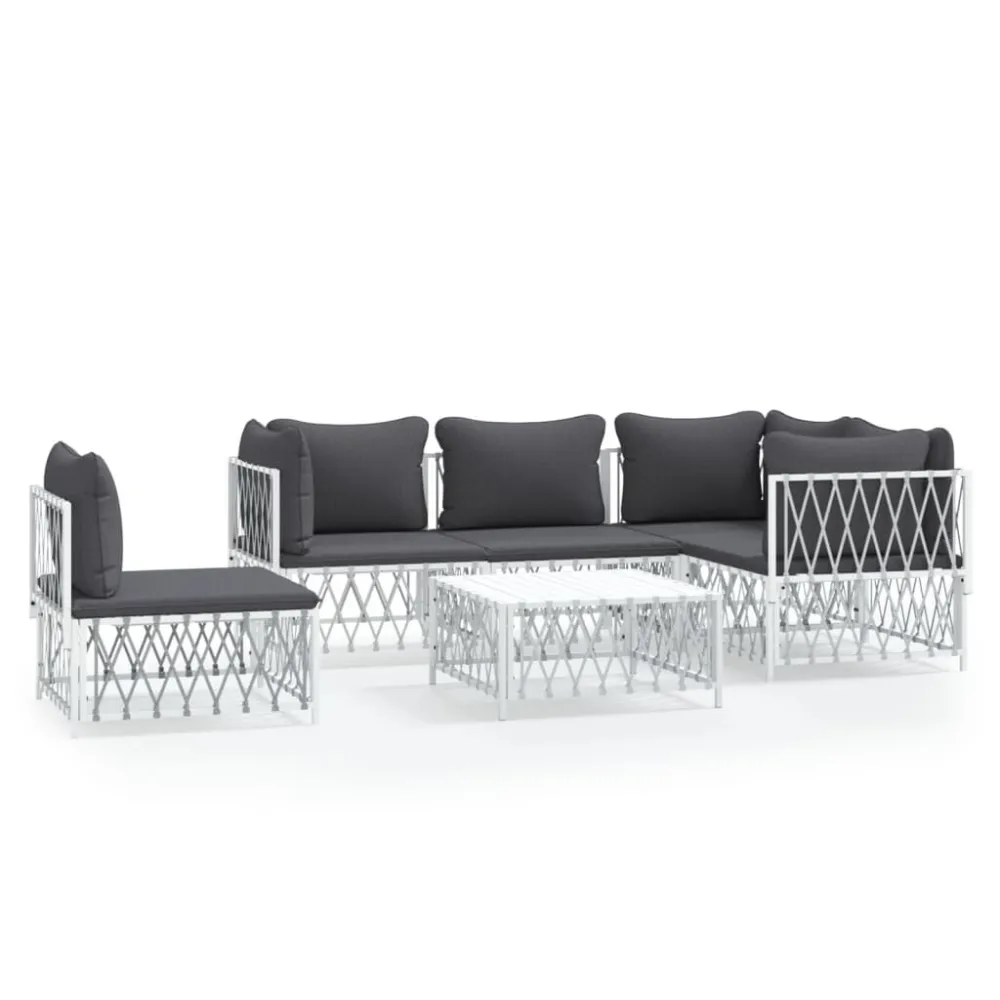 6 pcs conjunto lounge de jardim com almofadões ço branco Fácil de Guardar
