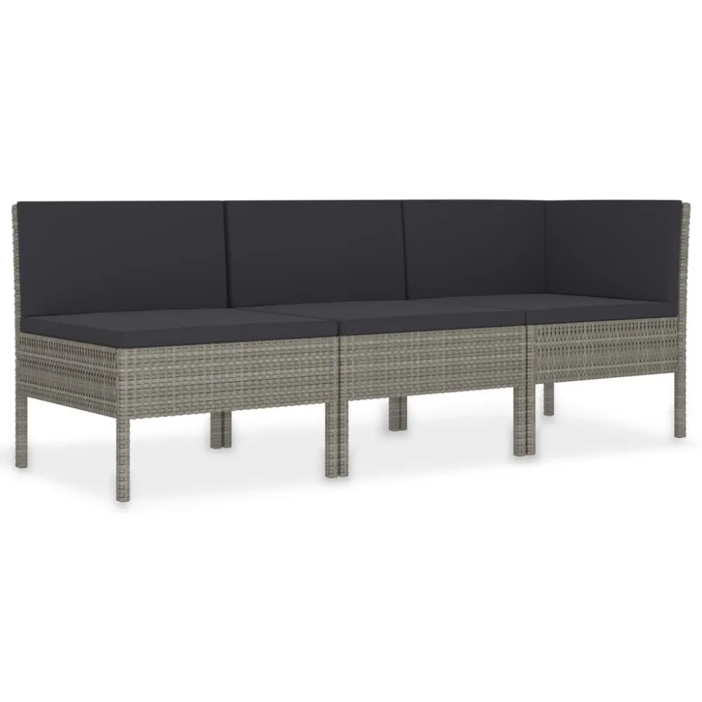 3 pcs conjunto lounge de jardim com almofadões vime PE cinzento | Resistente à Chuva | Confortável