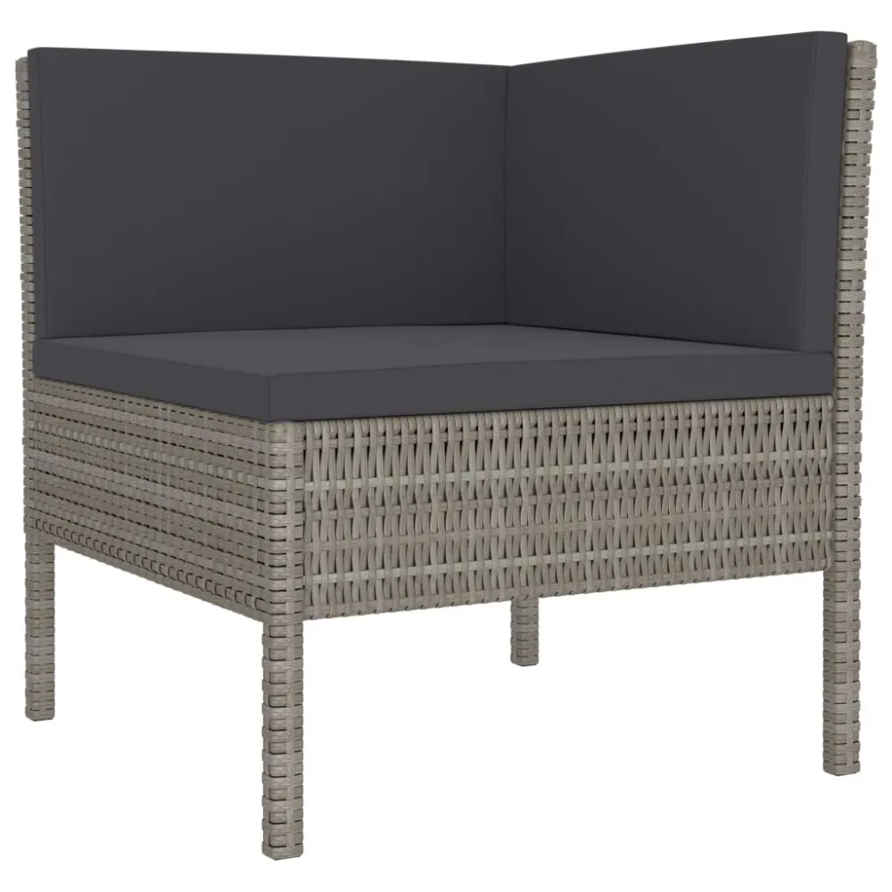 3 pcs conjunto lounge de jardim com almofadões vime PE cinzento | Resistente à Chuva | Confortável