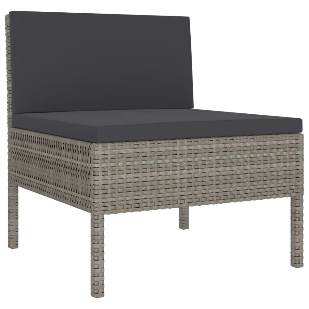 3 pcs conjunto lounge de jardim com almofadões vime PE cinzento | Resistente à Chuva | Confortável