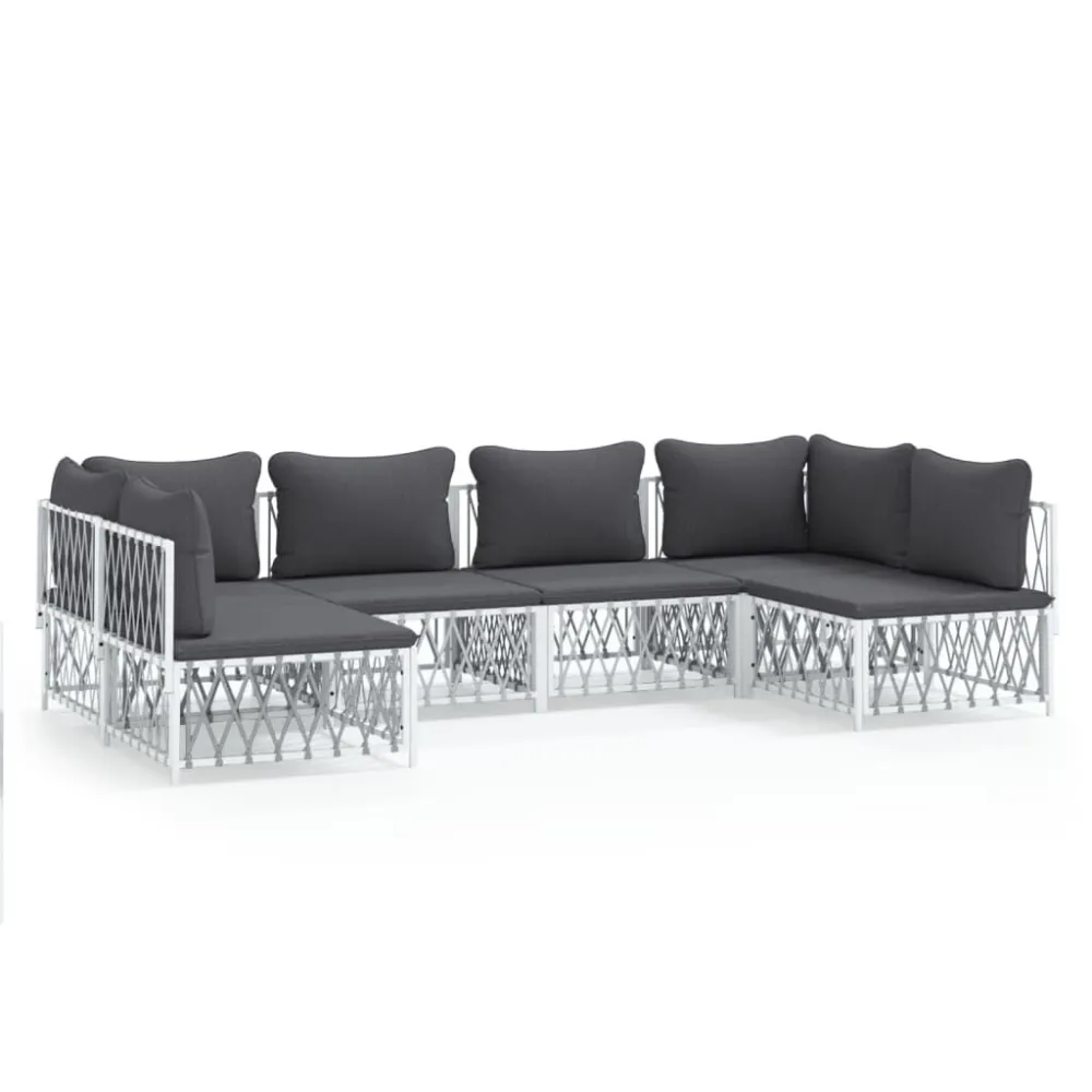 6 pcs conjunto lounge de jardim com almofadões ço branco Fácil de Guardar