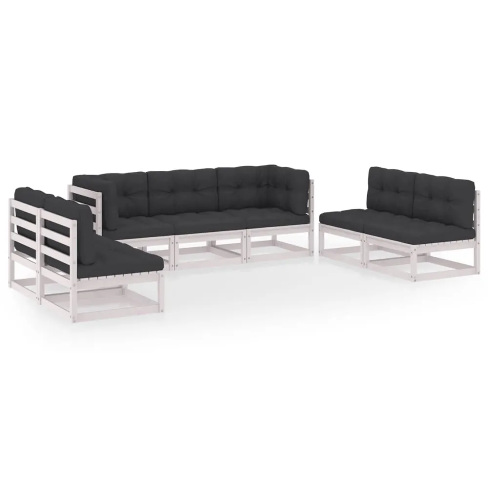 7 pcs conjunto lounge de jardim com almofadões pinho maciço com Estrutura em Alumínio