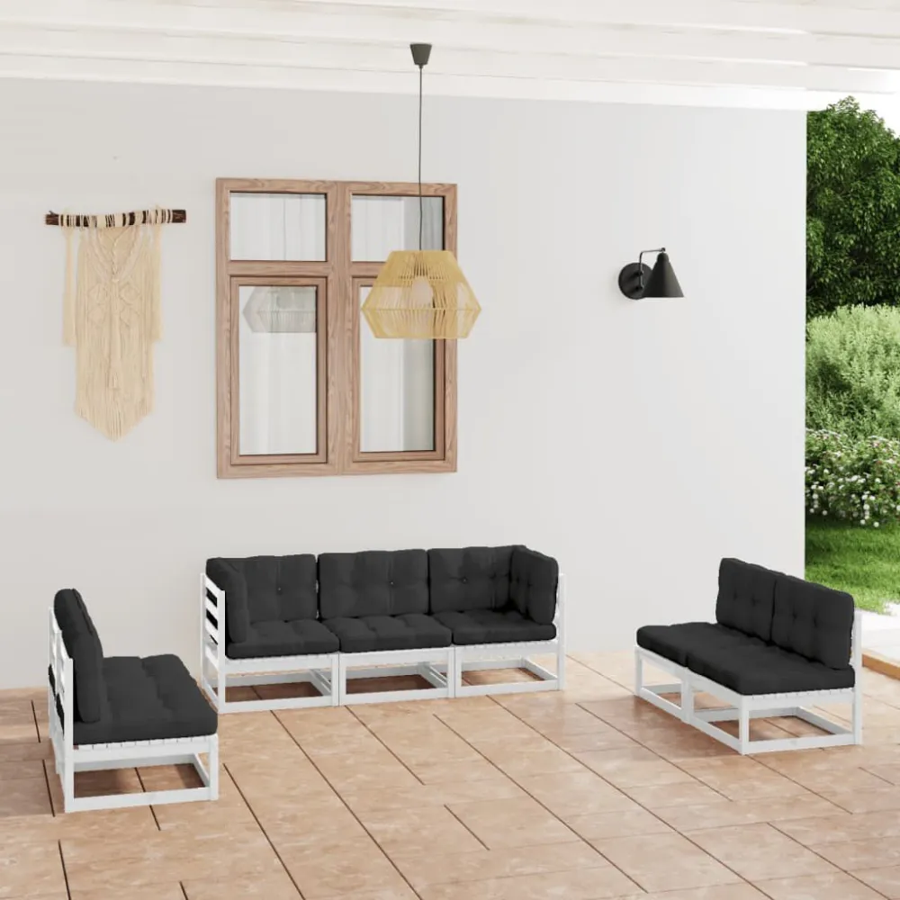 7 pcs conjunto lounge de jardim com almofadões pinho maciço com Estrutura em Alumínio