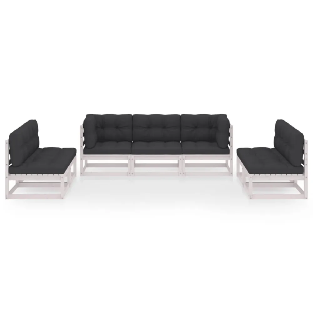 7 pcs conjunto lounge de jardim com almofadões pinho maciço com Estrutura em Alumínio