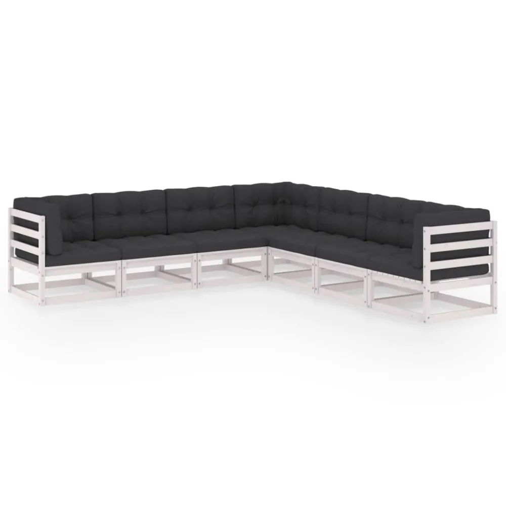 7 pcs conjunto lounge de jardim com almofadões pinho maciço | Montagem Fácil e Rápida