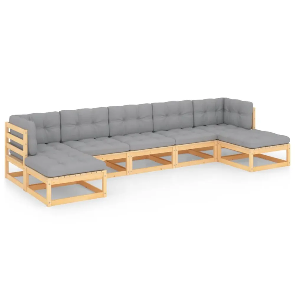 7 pcs conjunto lounge de jardim com almofadões pinho maciço para Relaxamento ao Ar Livre
