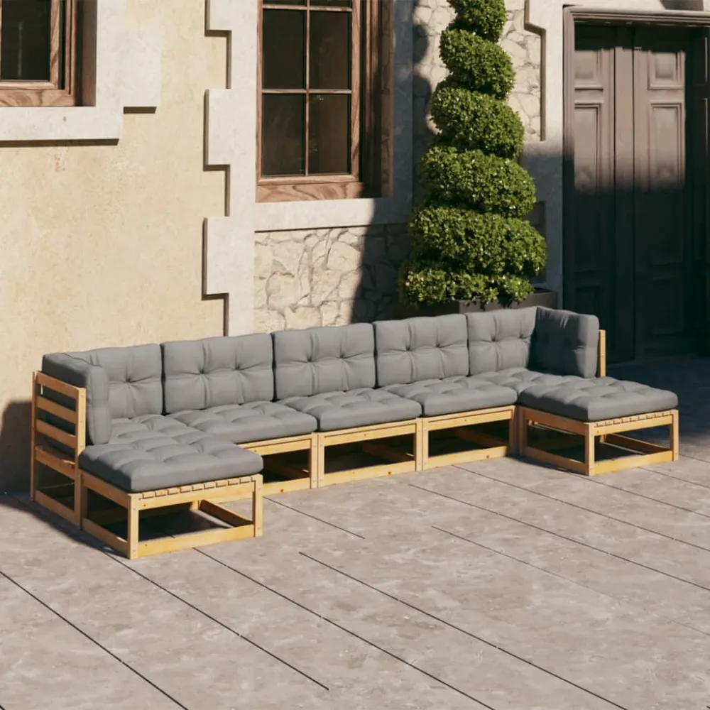 7 pcs conjunto lounge de jardim com almofadões pinho maciço para Relaxamento ao Ar Livre