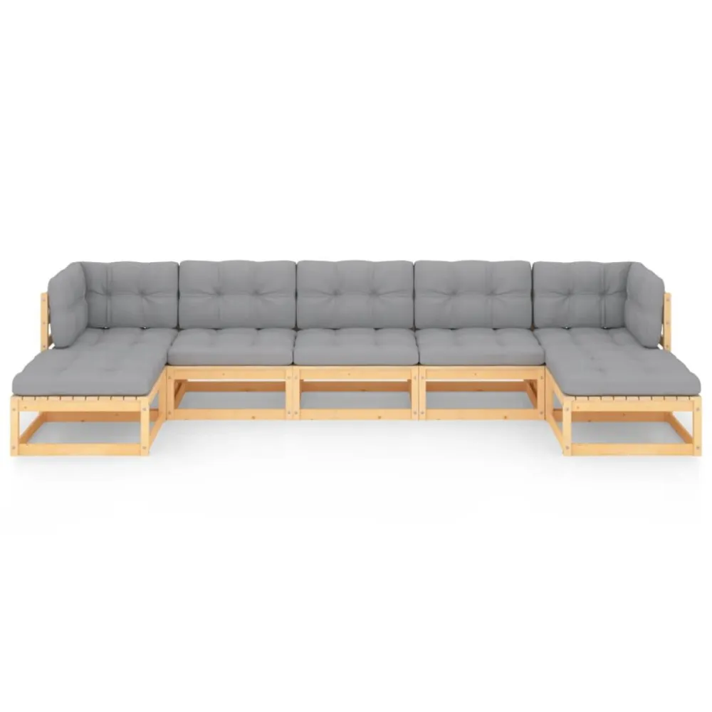 7 pcs conjunto lounge de jardim com almofadões pinho maciço para Relaxamento ao Ar Livre