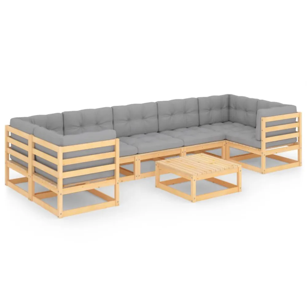 8 pcs conjunto lounge de jardim com almofadões pinho maciço com Revestimento em Textilene