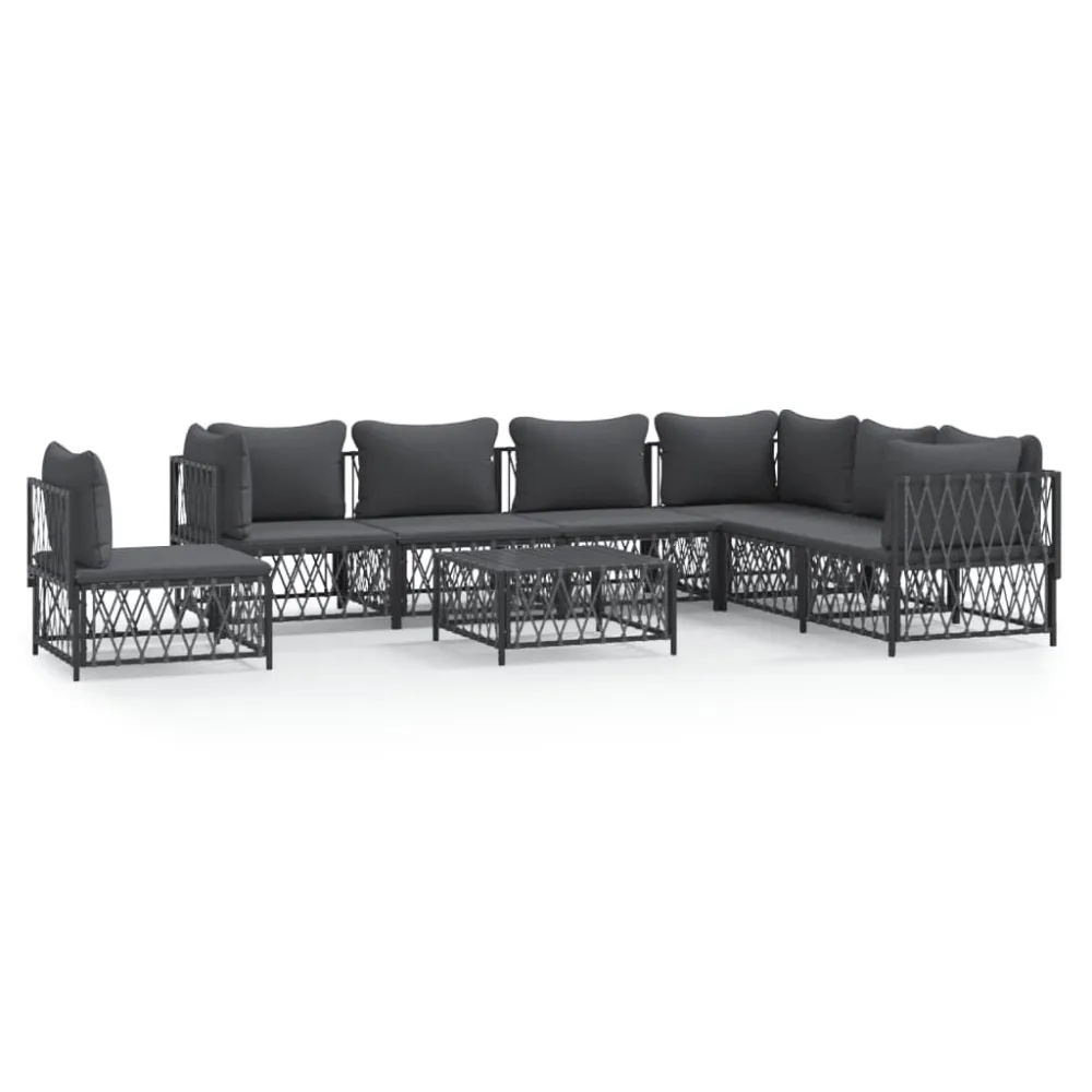 8 pcs conjunto lounge de jardim com almofadões ço antracite Dobrável e Portátil