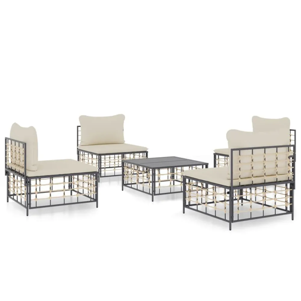 5 pcs conjunto lounge de jardim com almofadões vime PE antracite para Piscina e Jardim