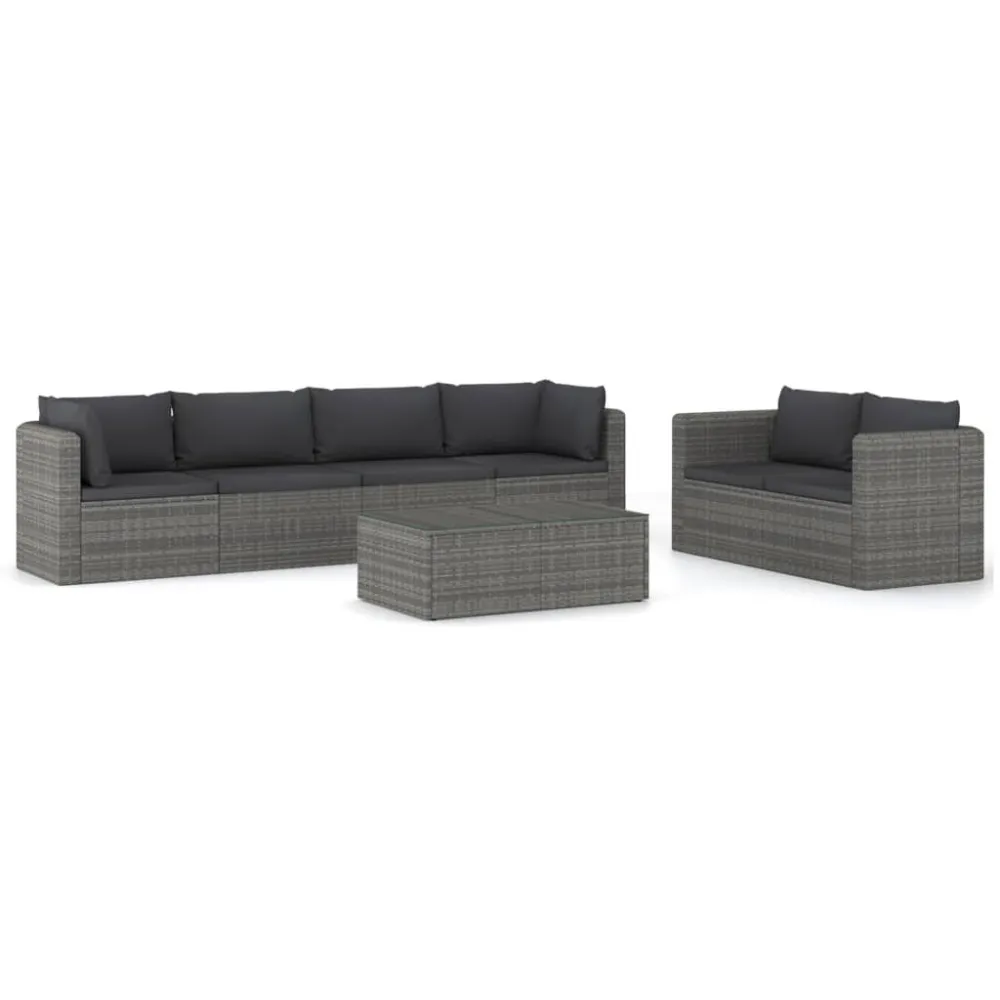 7 pcs conjunto lounge de jardim com almofadões vime PE cinzento Fácil de Guardar