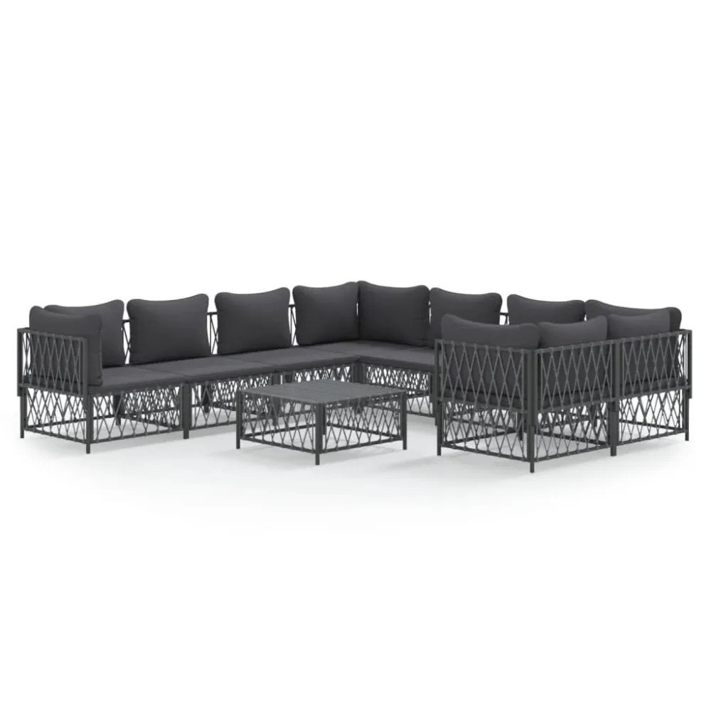 9 pcs conjunto lounge de jardim com almofadões ço antracite Dobrável e Portátil
