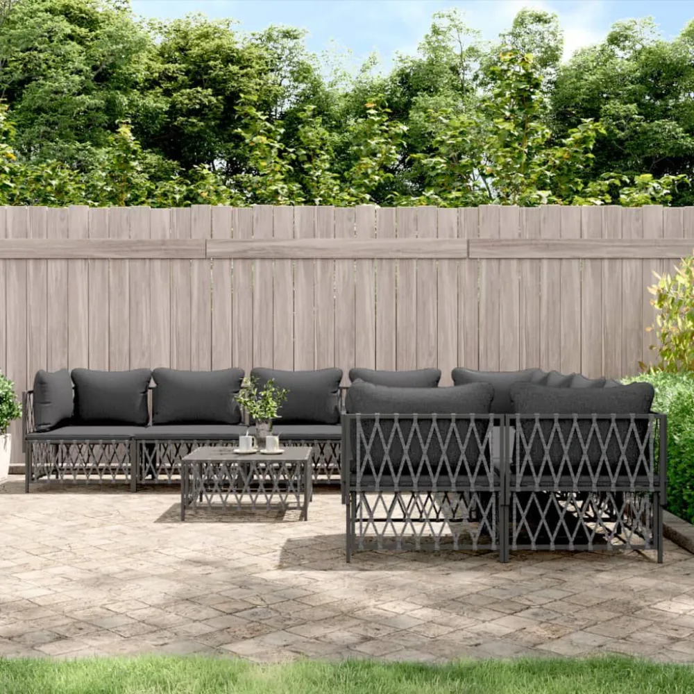 9 pcs conjunto lounge de jardim com almofadões ço antracite Dobrável e Portátil