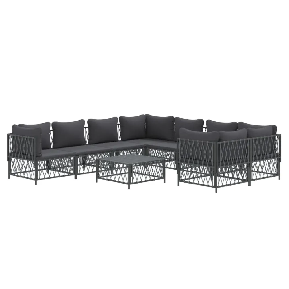9 pcs conjunto lounge de jardim com almofadões ço antracite Dobrável e Portátil