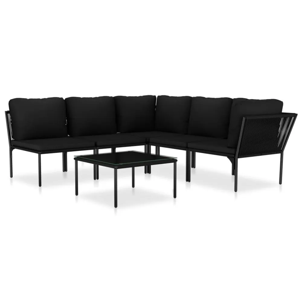 6 pcs conjunto lounge de jardim com almofadões PVC preto Dobrável e Portátil