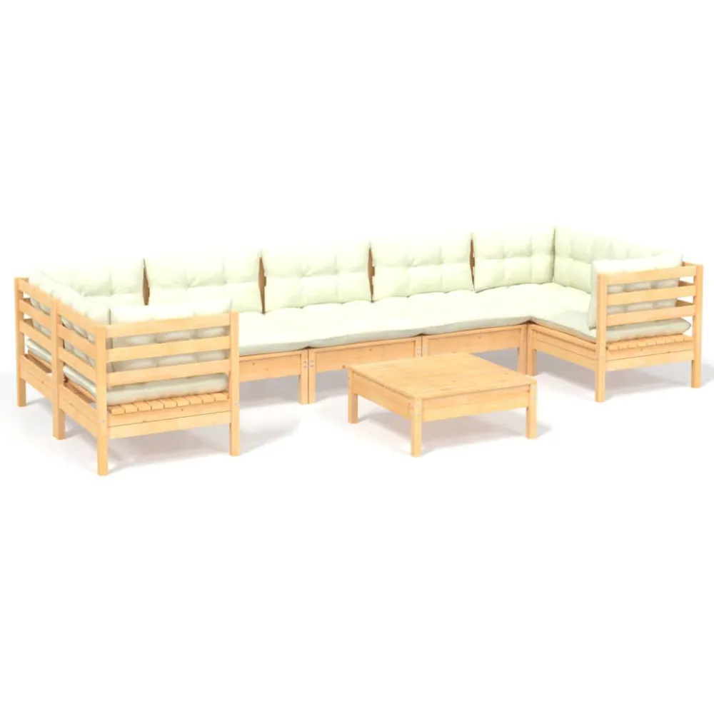 8 pcs conjunto lounge de jardim com almofadões cor creme pinho com Estrutura em Alumínio