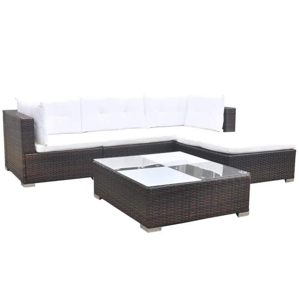 5 pcs conjunto lounge jardim com almofadões vime PE castanho Fácil de Guardar
