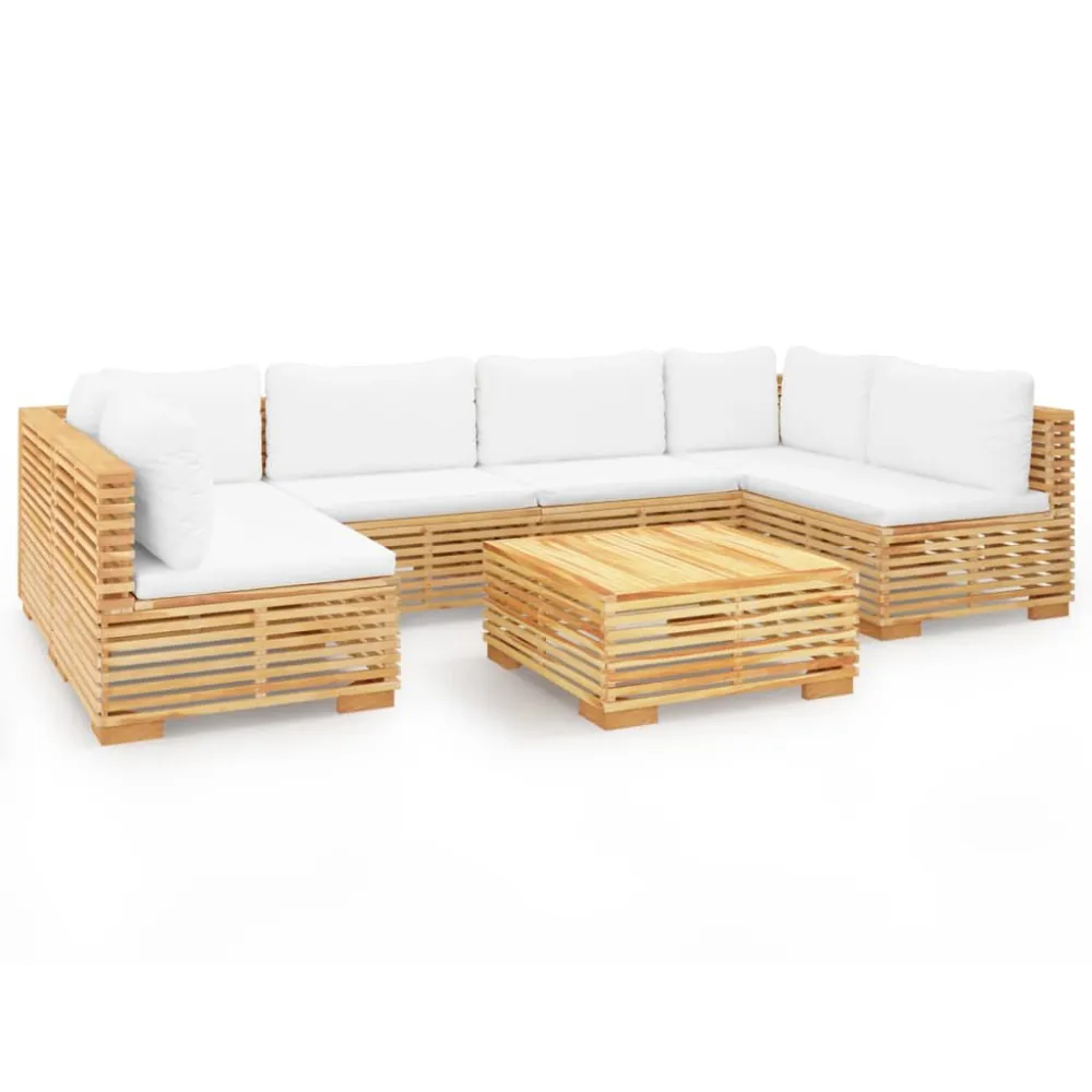 7 pcs conjunto lounge jardim com almofadões madeira teca maciç com Tecido Impermeável UV