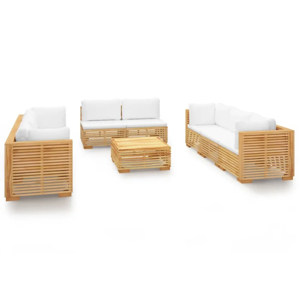 9 pcs conjunto lounge jardim com almofadões madeira teca maciç Dobrável e Portátil
