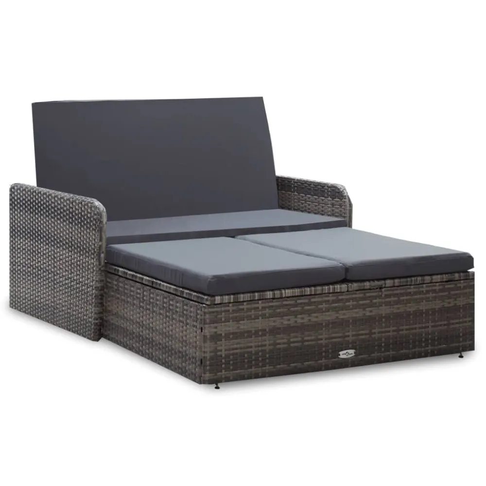 2 pcs conjunto lounge de jardim com almofadões vime PE cinzento com Almofada Inclusa