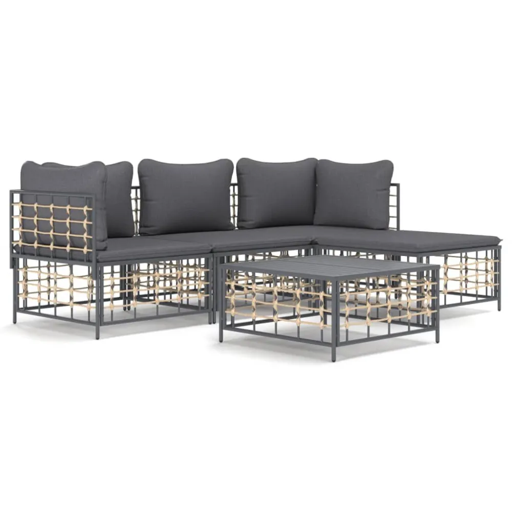 4 pcs conjunto lounge de jardim com almofadões vime PE antracite para Relaxamento ao Ar Livre